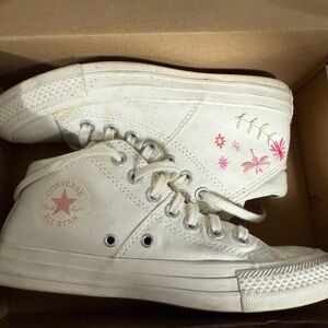Converse All Star White High-Tops with Pink Floral Design